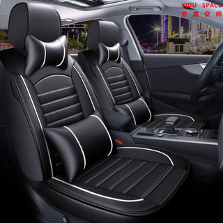 Accesorios de coche Decoración de coche 360 Cojín de asiento de coche totalmente cubierto Funda de asiento de coche de cuero PU negro de lujo Universal